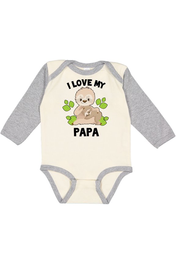 Cute Sloth I Love My Papa with Green Leaves Boys or Girls Long Sleeve Baby Bodysuit