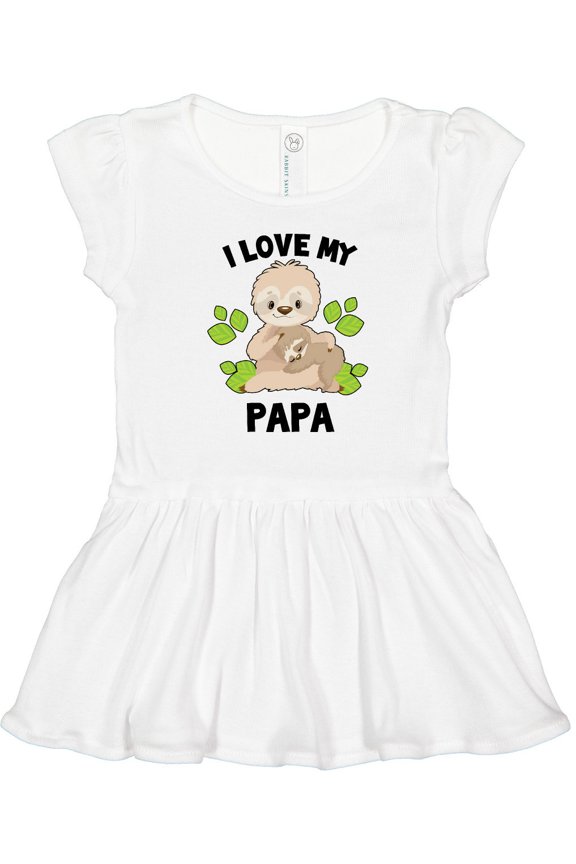 Cute Sloth I Love My Papa with Green Leaves Girls Toddler Dress