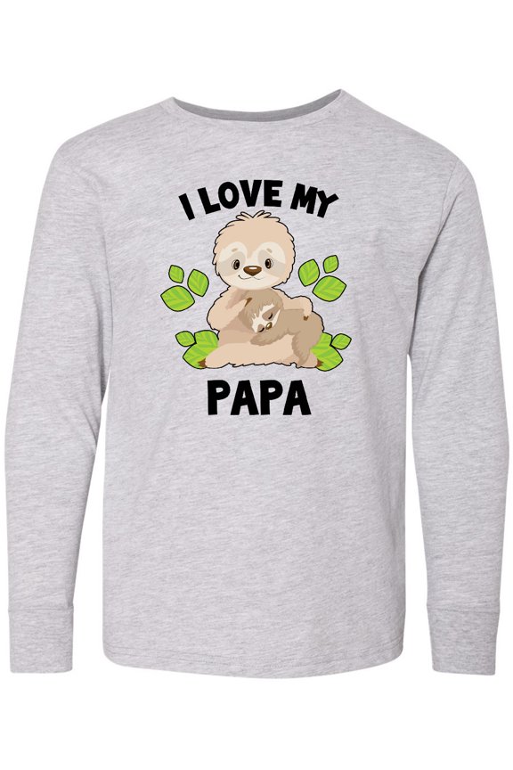 Cute Sloth I Love My Papa with Green Leaves Long Sleeve Youth T-Shirt