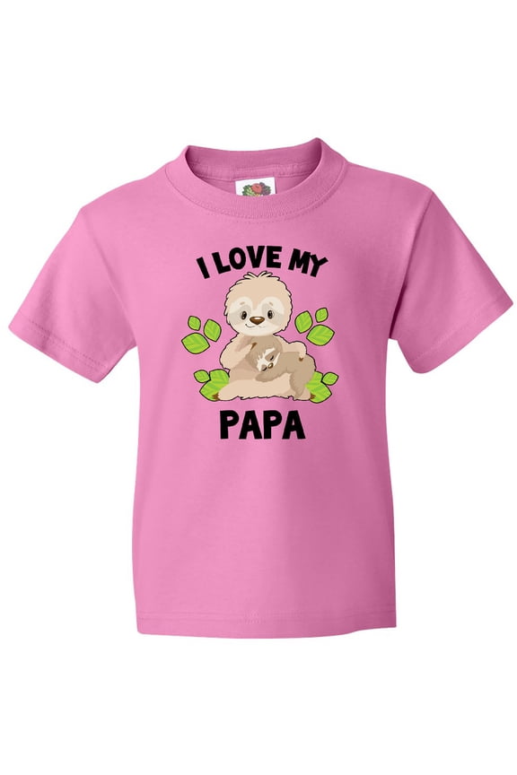 Cute Sloth I Love My Papa with Green Leaves Youth T-Shirt