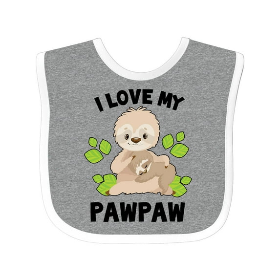 Inktastic Cute Sloth I Love My Pawpaw with Green Leaves Boys or Girls Baby Bib