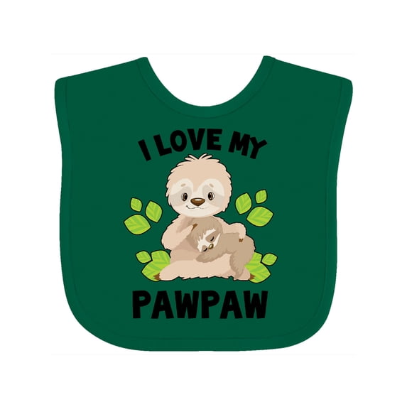 Inktastic Cute Sloth I Love My Pawpaw with Green Leaves Boys or Girls Baby Bib