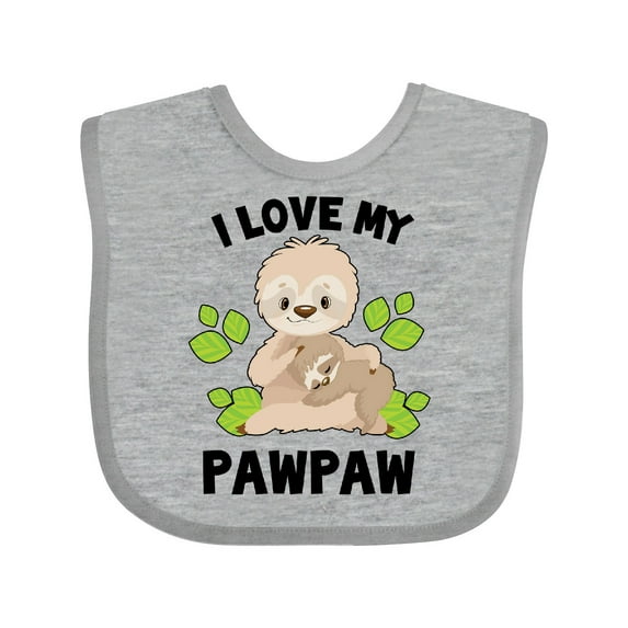 Inktastic Cute Sloth I Love My Pawpaw with Green Leaves Boys or Girls Baby Bib