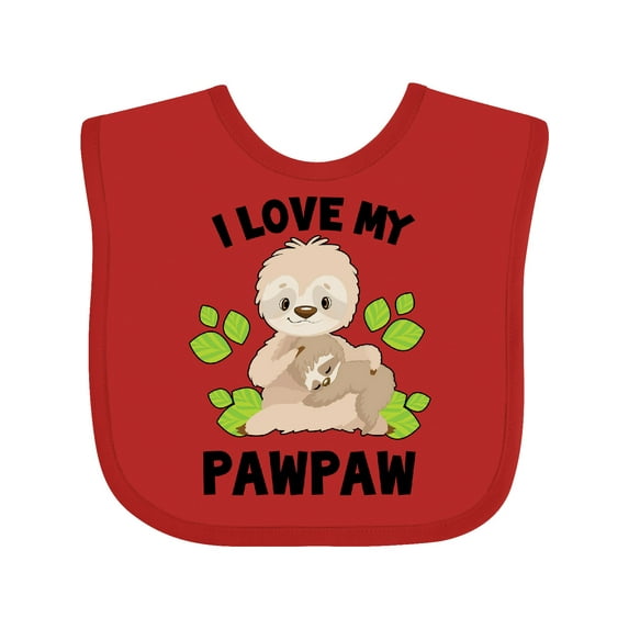 Inktastic Cute Sloth I Love My Pawpaw with Green Leaves Boys or Girls Baby Bib