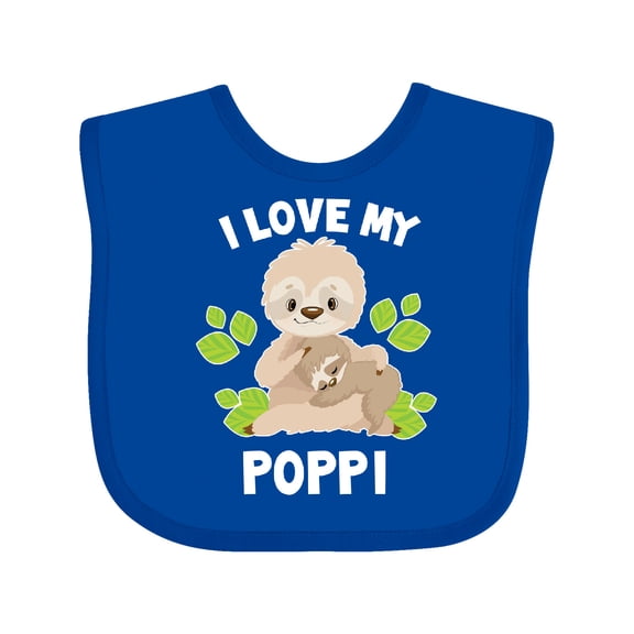 Inktastic Cute Sloth I Love My Poppi with Green Leaves Boys or Girls Baby Bib