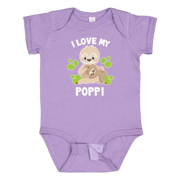 Inktastic Cute Sloth I Love My Poppi with Green Leaves Boys or Girls Baby Bodysuit