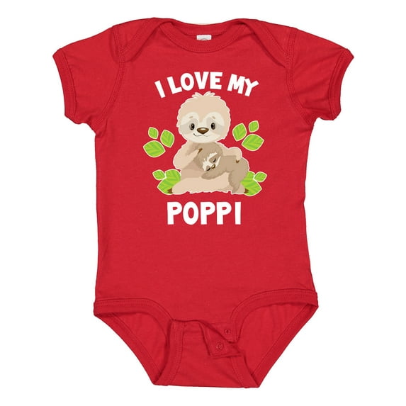 Inktastic Cute Sloth I Love My Poppi with Green Leaves Boys or Girls Baby Bodysuit