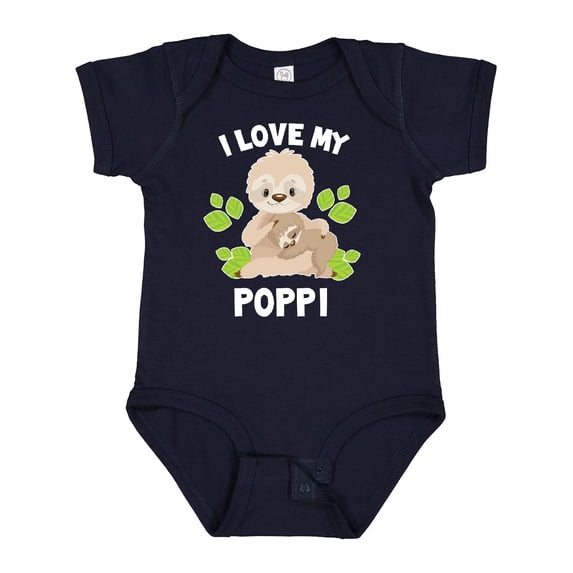 Inktastic Cute Sloth I Love My Poppi with Green Leaves Boys or Girls Baby Bodysuit