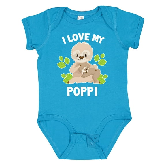 Inktastic Cute Sloth I Love My Poppi with Green Leaves Boys or Girls Baby Bodysuit