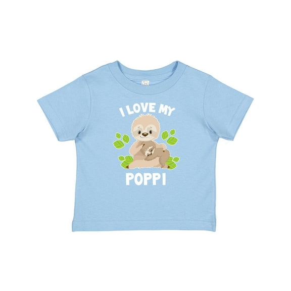 Inktastic Cute Sloth I Love My Poppi with Green Leaves Boys or Girls Baby T-Shirt