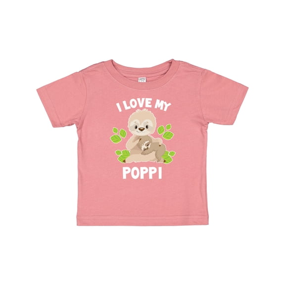 Inktastic Cute Sloth I Love My Poppi with Green Leaves Boys or Girls Baby T-Shirt