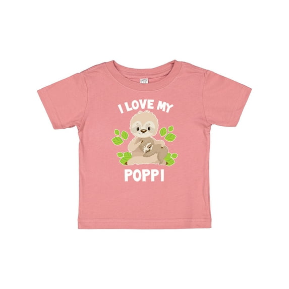 Inktastic Cute Sloth I Love My Poppi with Green Leaves Boys or Girls Baby T-Shirt