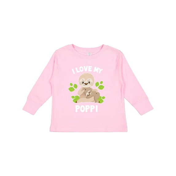 Inktastic Cute Sloth I Love My Poppi with Green Leaves Boys or Girls Long Sleeve Toddler T-Shirt