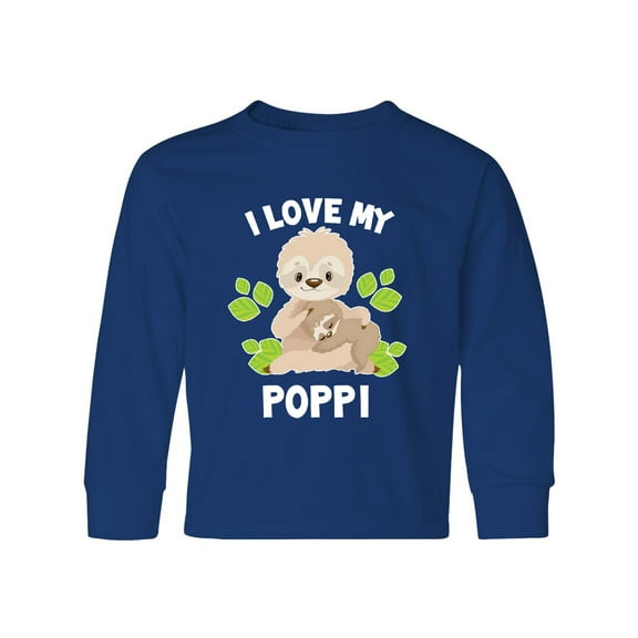 Inktastic Cute Sloth I Love My Poppi with Green Leaves Long Sleeve Youth T-Shirt
