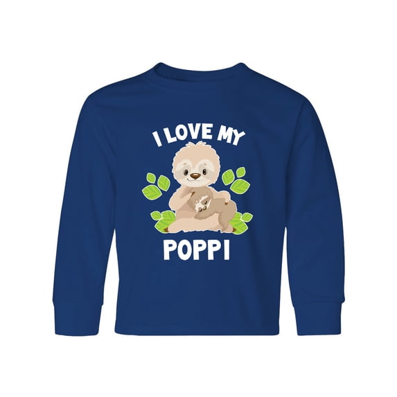 Inktastic Cute Sloth I Love My Poppi with Green Leaves Long Sleeve Youth T-Shirt