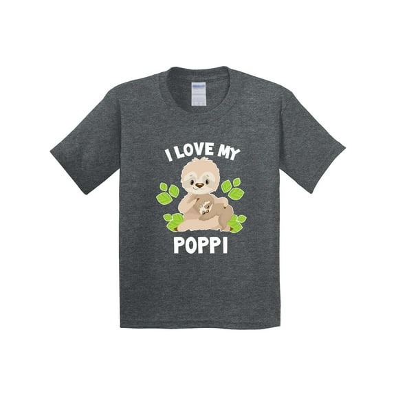 Inktastic Cute Sloth I Love My Poppi with Green Leaves Youth T-Shirt
