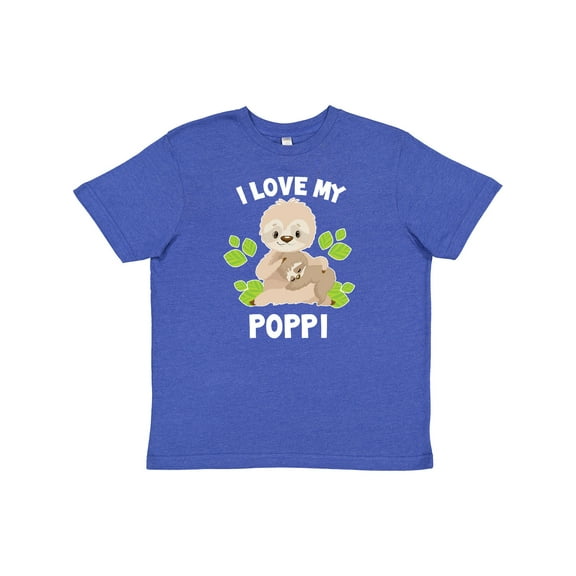 Inktastic Cute Sloth I Love My Poppi with Green Leaves Youth T-Shirt