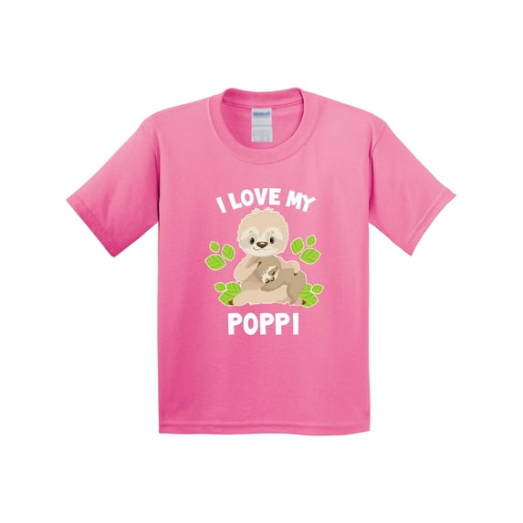 Inktastic Cute Sloth I Love My Poppi with Green Leaves Youth T-Shirt