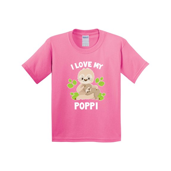 Inktastic Cute Sloth I Love My Poppi with Green Leaves Youth T-Shirt