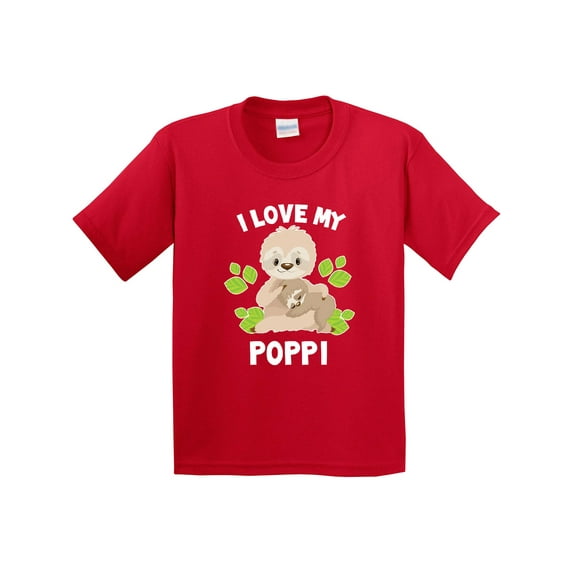 Inktastic Cute Sloth I Love My Poppi with Green Leaves Youth T-Shirt