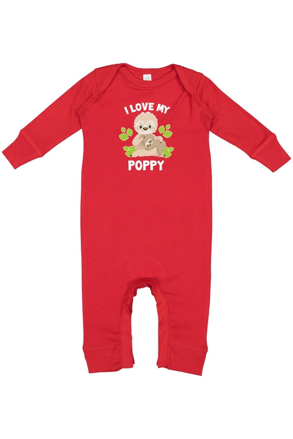 Cute Sloth I Love My Poppy with Green Leaves Baby Romper Coveralls