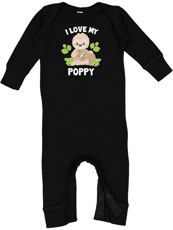 Cute Sloth I Love My Poppy with Green Leaves Baby Romper Coveralls