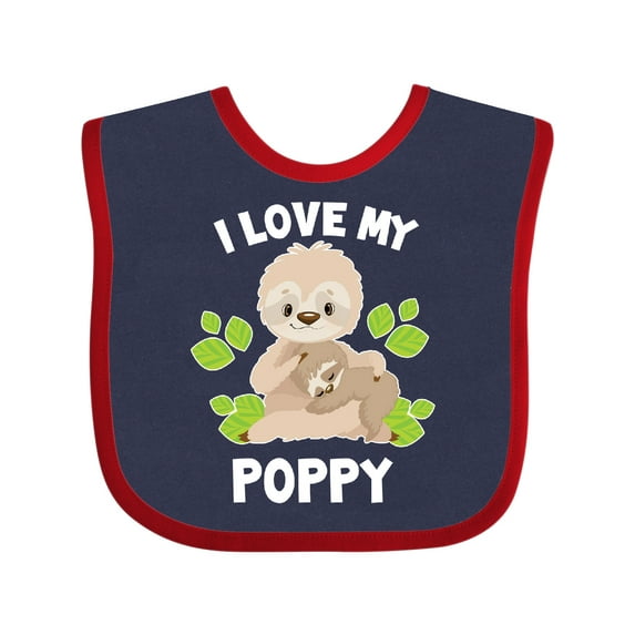 Inktastic Cute Sloth I Love My Poppy with Green Leaves Boys or Girls Baby Bib