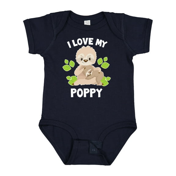 Inktastic Cute Sloth I Love My Poppy with Green Leaves Boys or Girls Baby Bodysuit