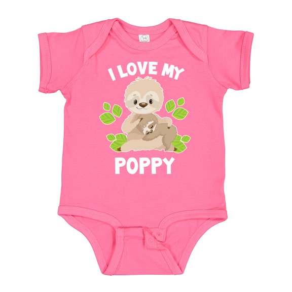 Inktastic Cute Sloth I Love My Poppy with Green Leaves Boys or Girls Baby Bodysuit