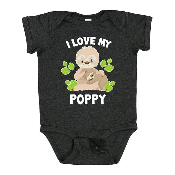 Inktastic Cute Sloth I Love My Poppy with Green Leaves Boys or Girls Baby Bodysuit