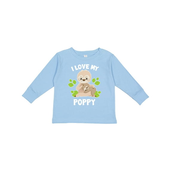 Inktastic Cute Sloth I Love My Poppy with Green Leaves Boys or Girls Long Sleeve Toddler T-Shirt