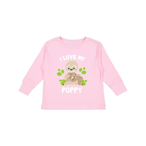 Inktastic Cute Sloth I Love My Poppy with Green Leaves Boys or Girls Long Sleeve Toddler T-Shirt