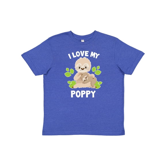 Inktastic Cute Sloth I Love My Poppy with Green Leaves Youth T-Shirt