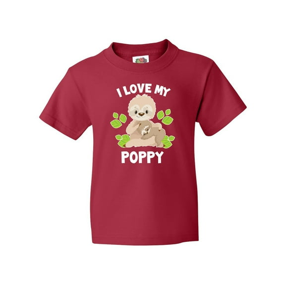 Inktastic Cute Sloth I Love My Poppy with Green Leaves Youth T-Shirt