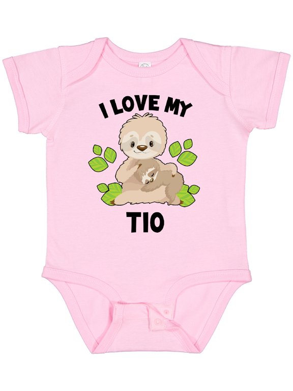 Cute Sloth I Love My Tio with Green Leaves Boys or Girls Baby Bodysuit