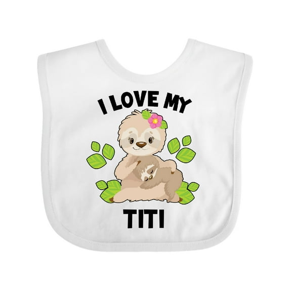 Inktastic Cute Sloth I Love My Titi with Green Leaves Boys or Girls Baby Bib