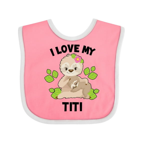 Inktastic Cute Sloth I Love My Titi with Green Leaves Boys or Girls Baby Bib