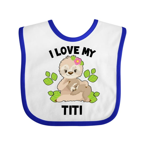 Inktastic Cute Sloth I Love My Titi with Green Leaves Boys or Girls Baby Bib