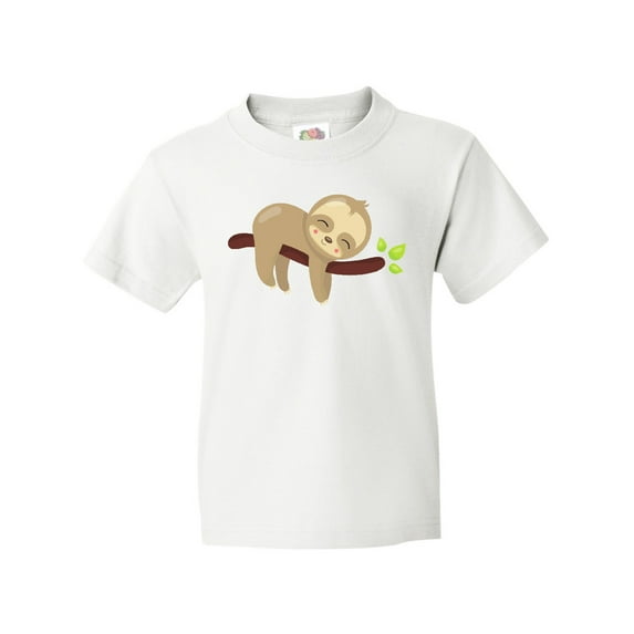 Inktastic Cute Sloth Sleeping On Tree Branch, Lazy Sloth Youth T-Shirt