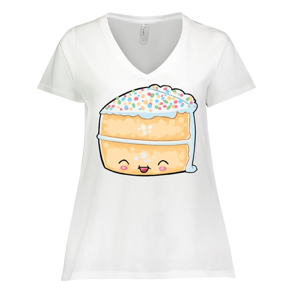 Inktastic Cute Smiling Cake with Confetti Sprinkles Women's Plus Size V-Neck T-Shirt
