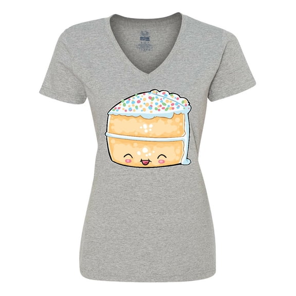 Inktastic Cute Smiling Cake with Confetti Sprinkles Women's V-Neck T-Shirt