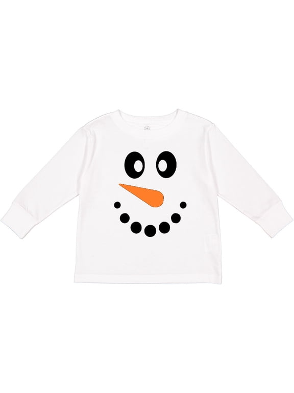 Cute Smiling Snowman Face with Carrot Nose Boys or Girls Long Sleeve Toddler T-Shirt