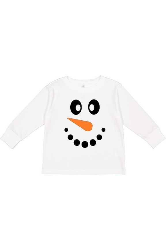 Cute Smiling Snowman Face with Carrot Nose Boys or Girls Long Sleeve Toddler T-Shirt