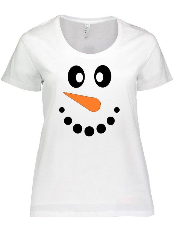 Cute Smiling Snowman Face with Carrot Nose Women's Plus Size T-Shirt