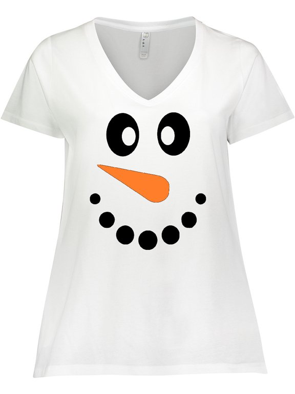 Cute Smiling Snowman Face with Carrot Nose Women's Plus Size V-Neck T-Shirt