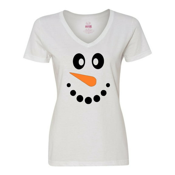Inktastic Cute Smiling Snowman Face with Carrot Nose Women's V-Neck T-Shirt