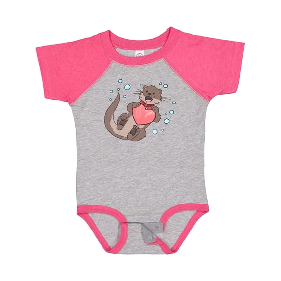 Inktastic Cute Smiling Valentine's Day Otter with Heart Boys or Girls Baby Bodysuit