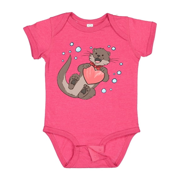 Inktastic Cute Smiling Valentine's Day Otter with Heart Boys or Girls Baby Bodysuit