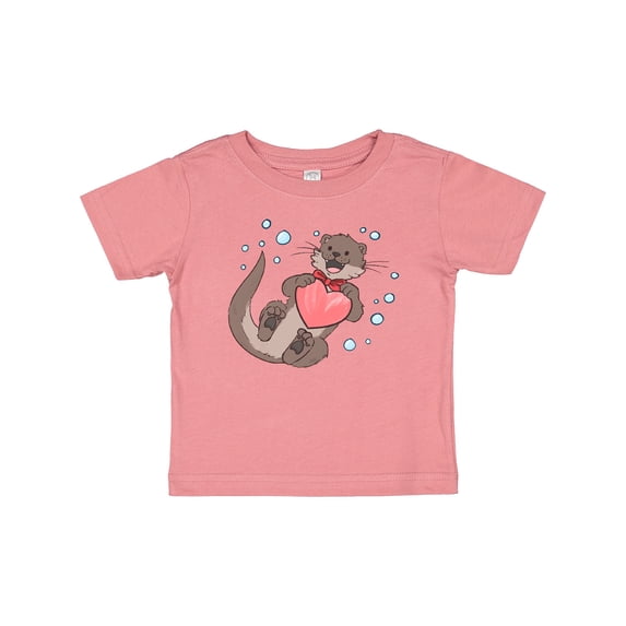 Inktastic Cute Smiling Valentine's Day Otter with Heart Boys or Girls Baby T-Shirt