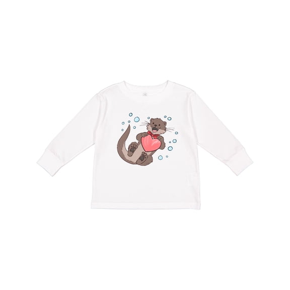 Inktastic Cute Smiling Valentine's Day Otter with Heart Boys or Girls Long Sleeve Toddler T-Shirt